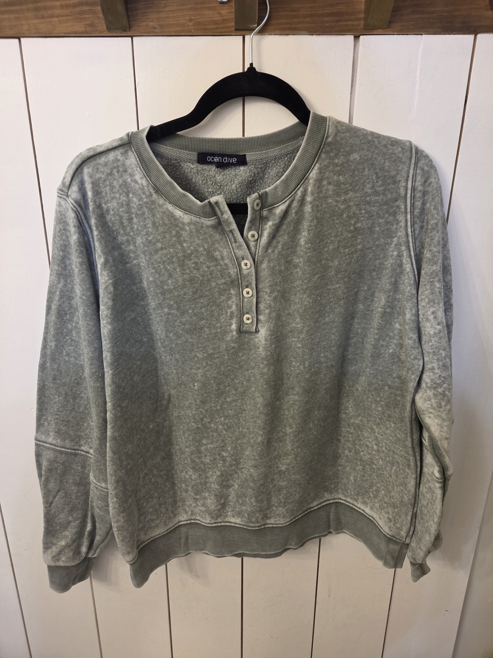 Ocean Drive Women's Washed Sage Green Henley Pullover